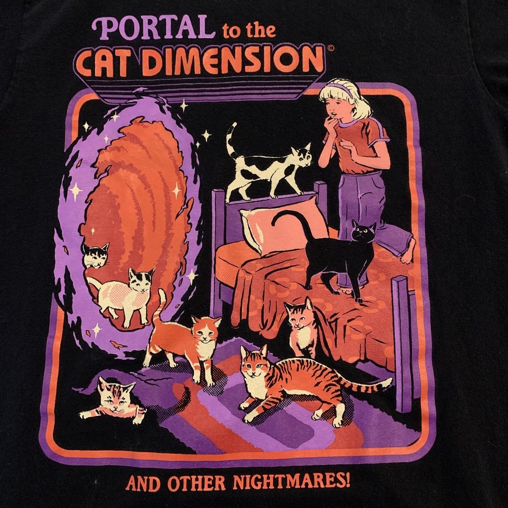 Steven Rhodes Shirt Mens Medium Black Portal to the Cat‎ Dimension Cat Graphic